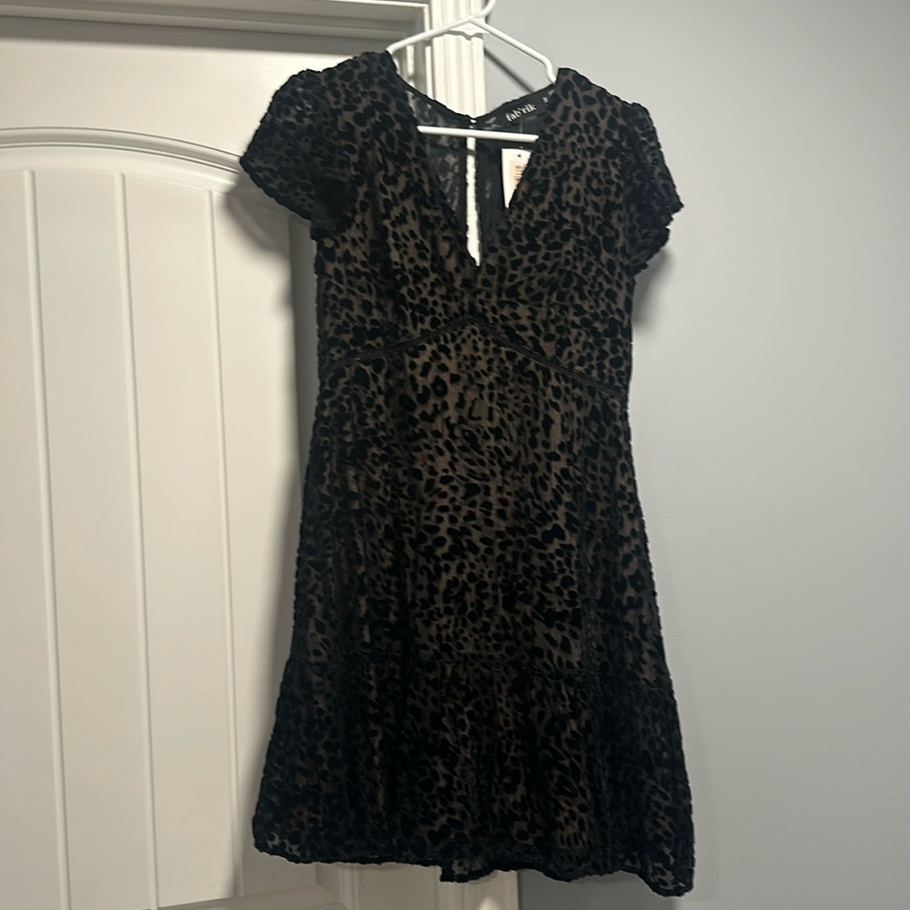 New Black Medium lace, leopard see through velvet Fabrik knee-length